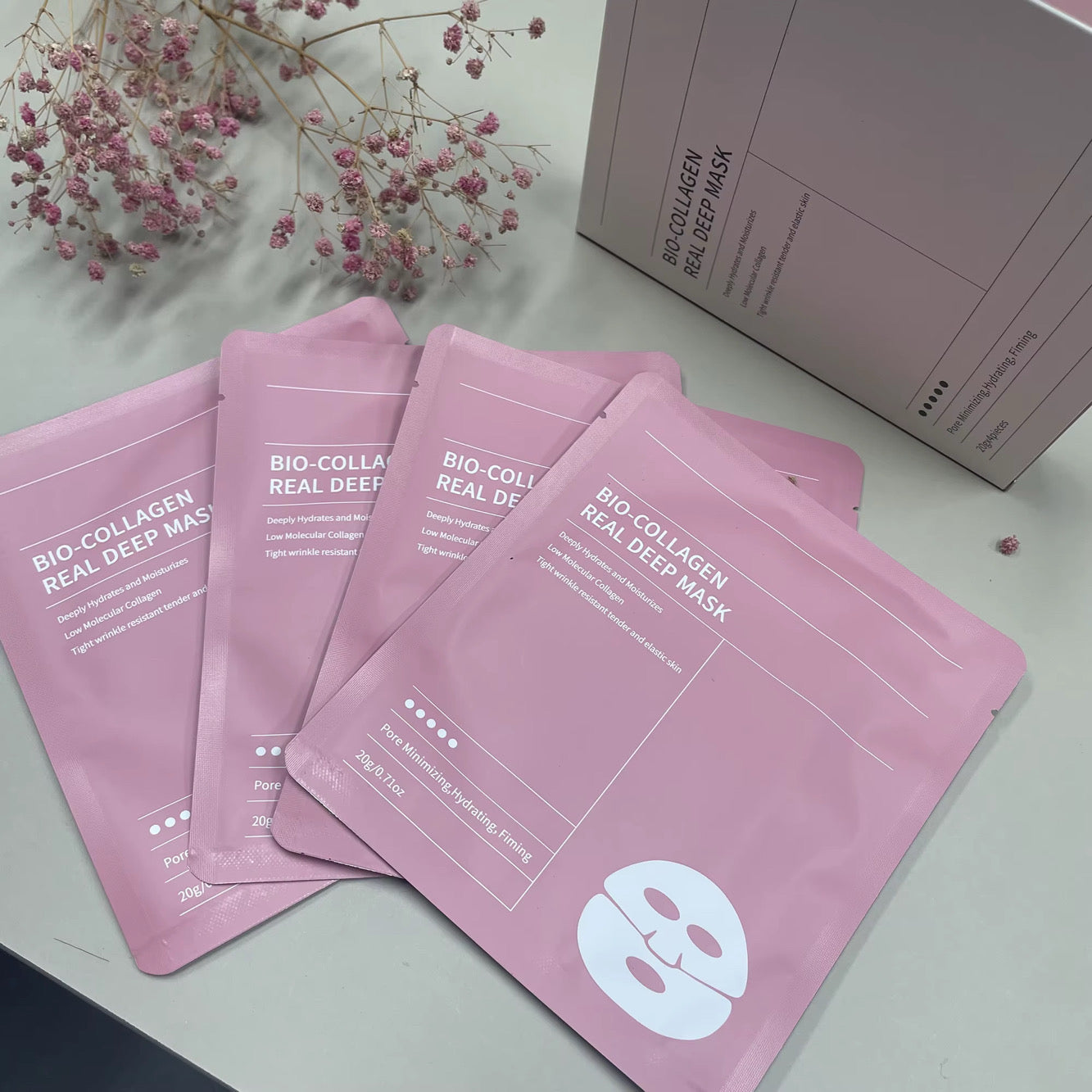 BelleVita Collagen face mask- Hydrating, firming, and brightening skincare Treatment for all skin types- Single use sheet mask with anti-aging benefits.