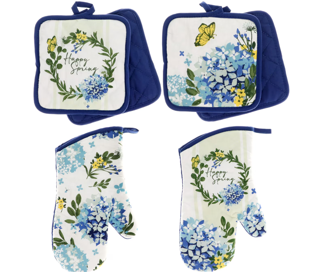 Easter Bloom oven mints and kitchen towel- Spring floral collection